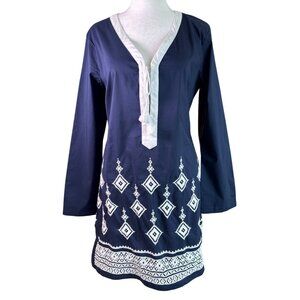 Athleta Desert Diamond Embroidered Beach Coverup Size Small Tunic Navy White NWO